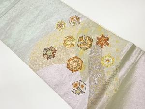 曲線に鳳凰・蝶・花模様織出し袋帯